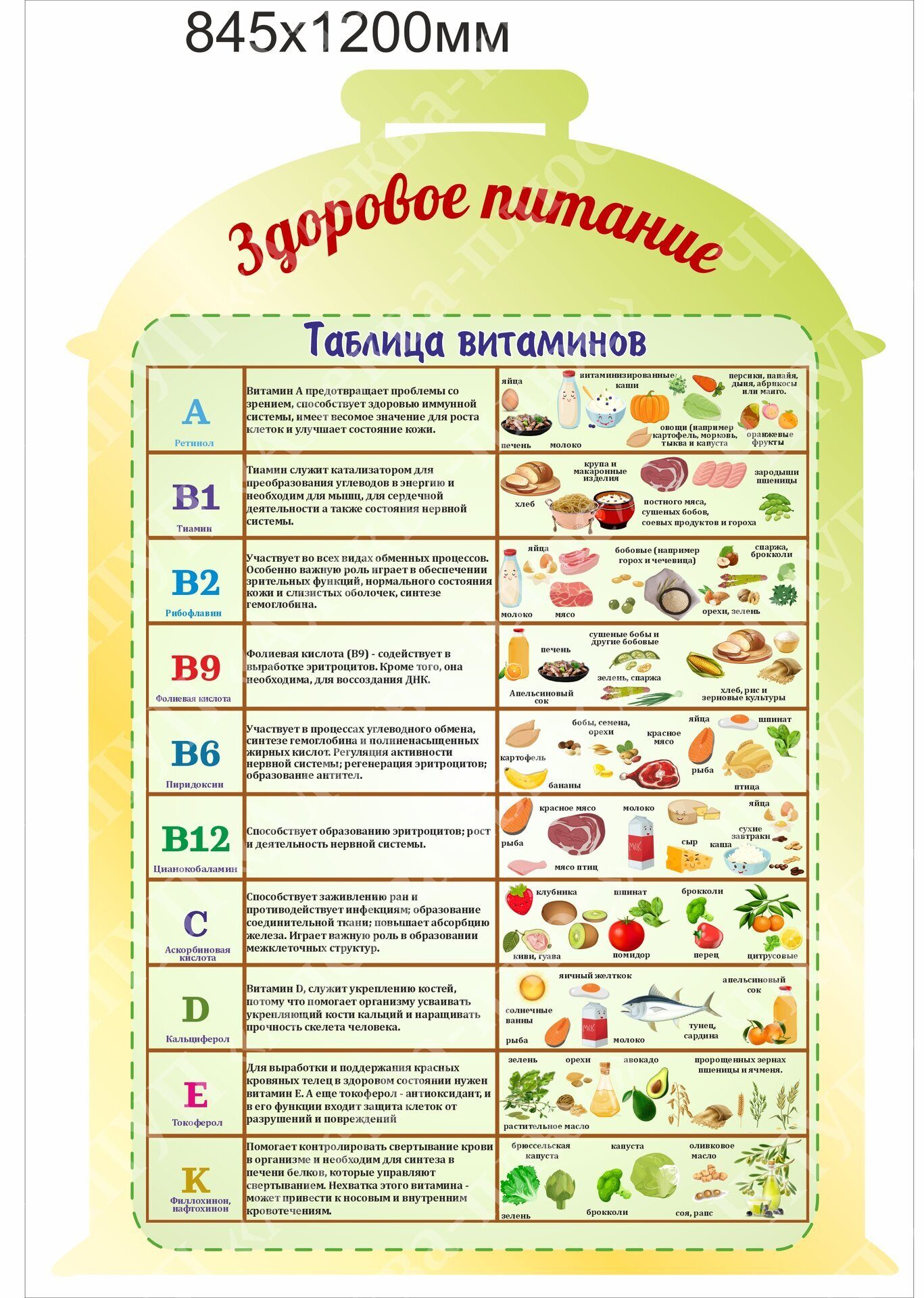 1949 Стенд для столовой, таблица витаминов, правильное питание