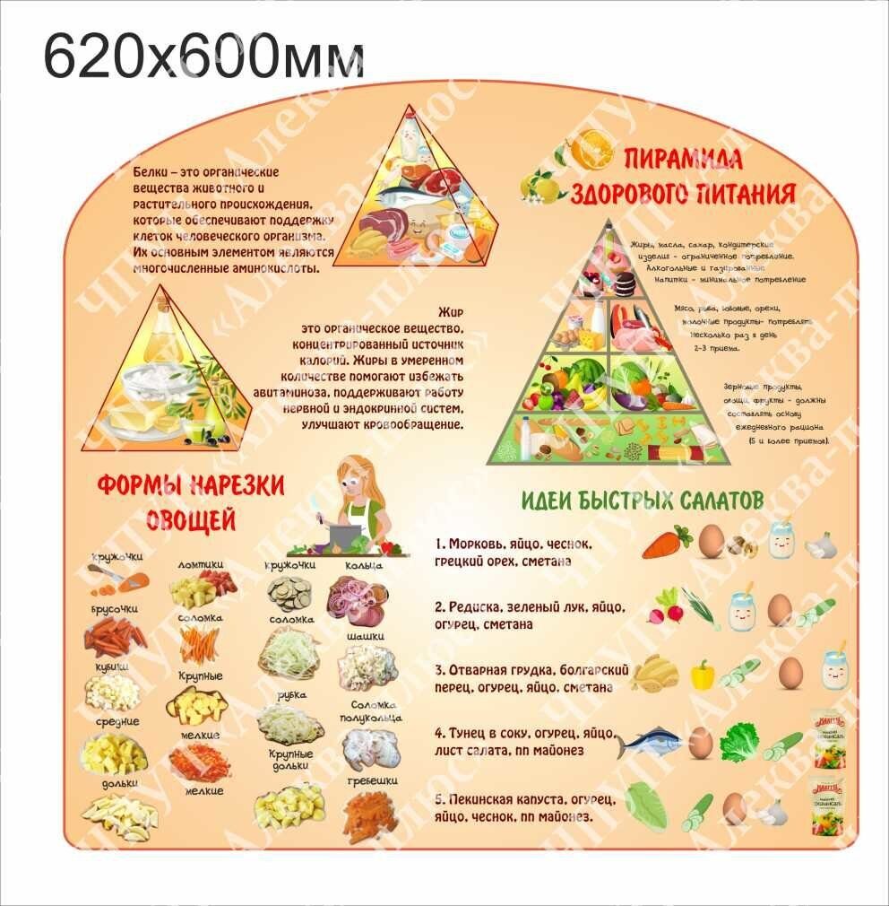 2042 Стенд пирамида здорового питания, формы нарезки овощей, идеи быстрых салатов
