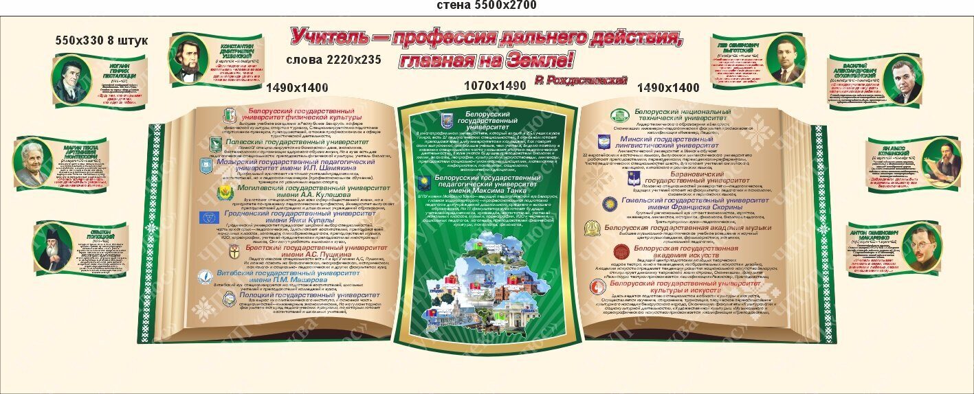 2505 Стендовый комплекс педагогические направления, учитель - профессия дальнего действия, главная на Земле!