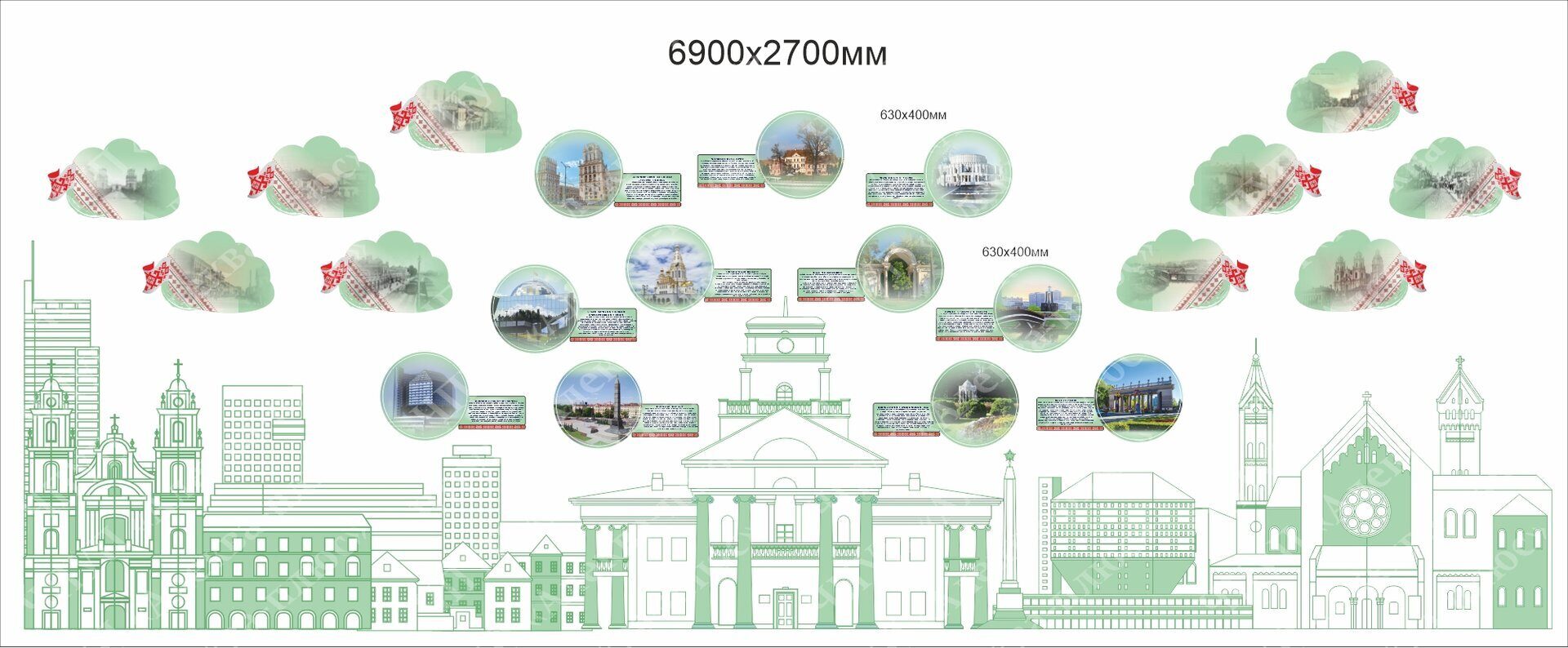 2324 Стендовый комплекс мой город от прошлого к настоящему, достопримечательности, оформление стен